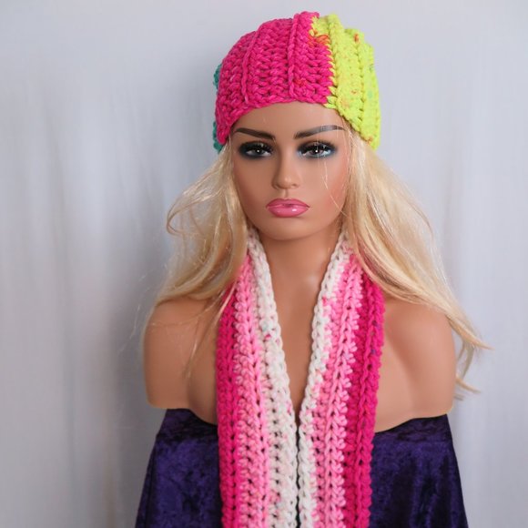 NEW Hand Crocheted Multi-Color Boho Beanie Snood Set - Picture 9 of 10